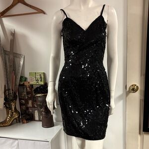 NiteLine 90s Dress Black Sequin Cut Out Sides Dress Size 6